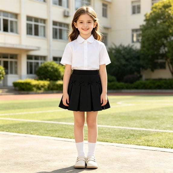 NinXxx Pleated Bow Detail Skirt Lightweight Underskirt Lined Summer Black 4-5 Years