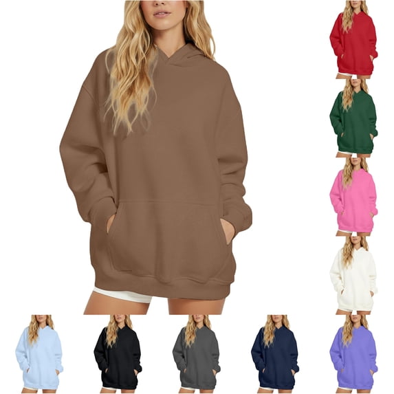 NinXxx Unisex Pullover Hoodie Solid Color Casual Sweatshirt Jacket Brown S