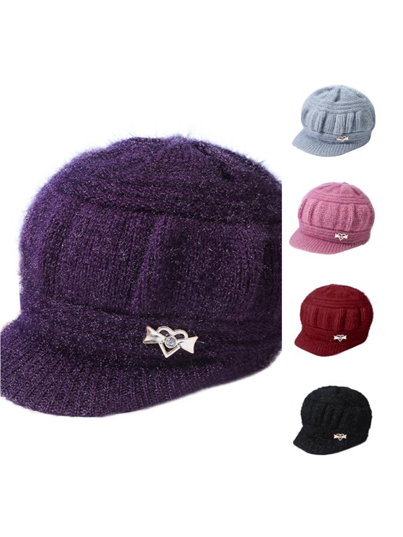 Women Winter Warm Knit Beret Wool Ski Visor Cap Casual French Style Outdoor Travel Headwear Purple