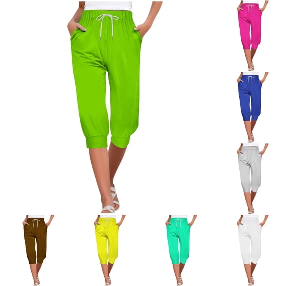 NinXxx Women's 4th Of July Flag Print Drawstring Joggers Cropped Pants Green S