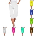 thumbnail image 1 of NinXxx Women's 4th Of July Flag Print Drawstring Joggers Cropped Pants White S, 1 of 6