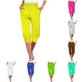 thumbnail image 1 of NinXxx Women's 4th Of July Flag Print Drawstring Joggers Cropped Pants Yellow M, 1 of 6
