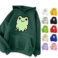 thumbnail image 1 of NinXxx Women's Autumn Winter Solid Drawstring Pocket Cute Print Hoodie Army Green S, 1 of 4