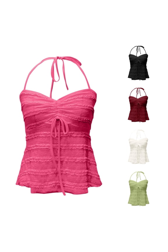 Women's Backless Strappy Bow Front Crop Top Casual Party Tank Hot Pink M