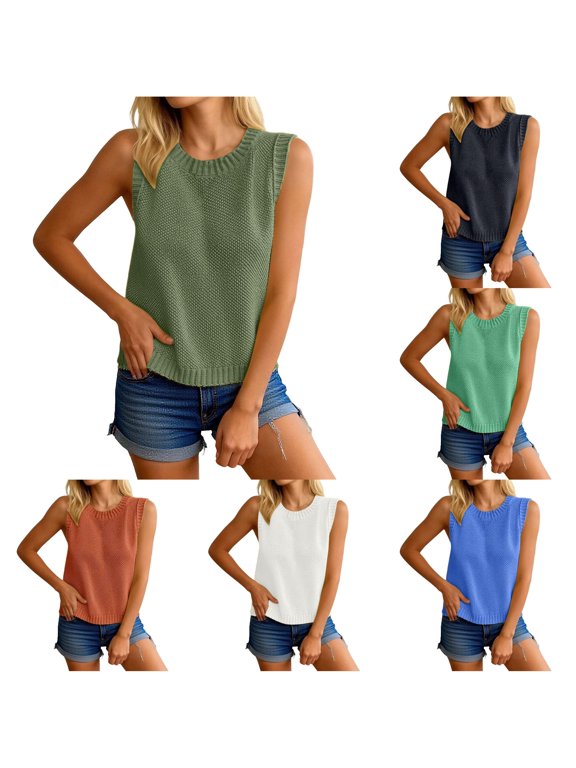 Women's Backless Tie Up Sweater Vest Crewneck Knit Crop Top Green L