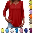 thumbnail image 1 of NinXxx Women's Basic Button Down Round Neck Soft Breathable Everyday Top Red XL, 1 of 5