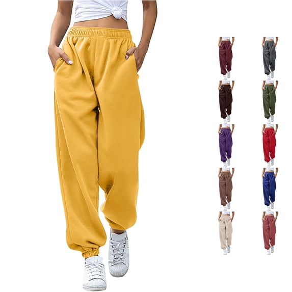 NinXxx Women's Bottom Sweatpants Joggers High Waisted Yoga Pants with PocketsYellow M