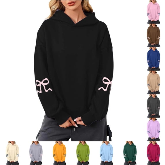 NinXxx Women's Bow Hoodie Long Sleeve Off Shoulder Pullover Sportswear Black M