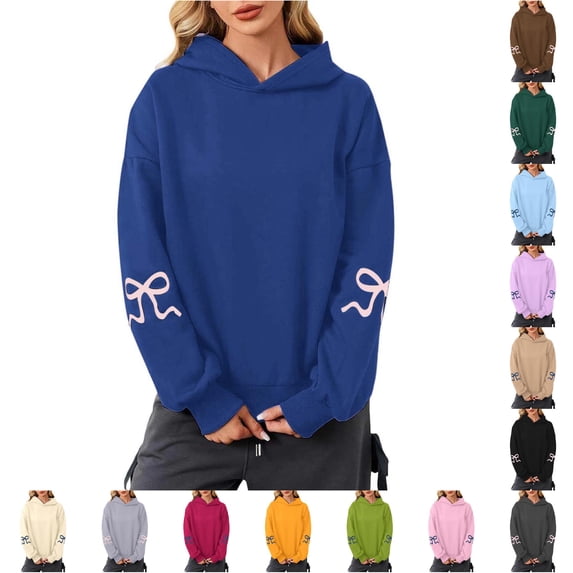 NinXxx Women's Bow Hoodie Long Sleeve Off Shoulder Pullover Sportswear Blue L