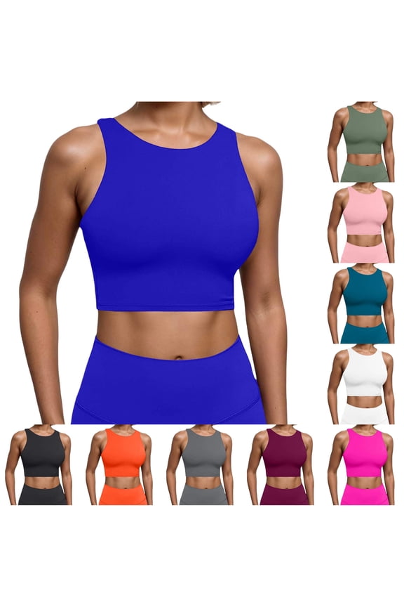 Women's Built In Padded Racerback Vest Sports Bra Open Back Blue S