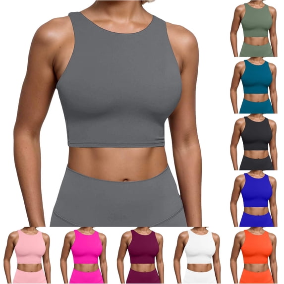 NinXxx Women's Built In Padded Racerback Vest Sports Bra Open Back Grey XXL