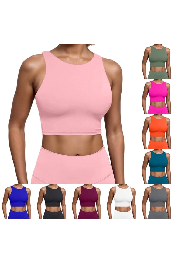 Women's Built In Padded Racerback Vest Sports Bra Open Back Pink L