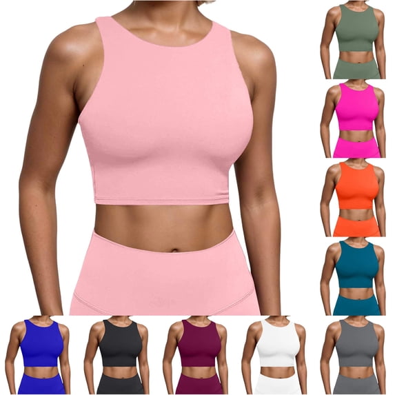 NinXxx Women's Built In Padded Racerback Vest Sports Bra Open Back Pink L