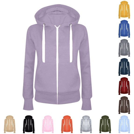 NinXxx Women's Cancer Awareness Zip Up Hoodie Drawstring Sports Pullover Light Purple XL