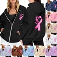 thumbnail image 1 of NinXxx Women's Cancer Awareness Zip Up Hoodie Pocket Drawstring Casual Sweatshirt Black XXL, 1 of 6