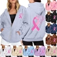 thumbnail image 1 of NinXxx Women's Cancer Awareness Zip Up Hoodie Pocket Drawstring Casual Sweatshirt Grey L, 1 of 6