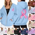 thumbnail image 1 of NinXxx Women's Cancer Awareness Zip Up Hoodie Pocket Drawstring Casual Sweatshirt Light Blue XXL, 1 of 6