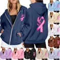 thumbnail image 1 of NinXxx Women's Cancer Awareness Zip Up Hoodie Pocket Drawstring Casual Sweatshirt Navy XXXL, 1 of 6