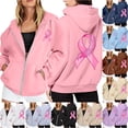 thumbnail image 1 of NinXxx Women's Cancer Awareness Zip Up Hoodie Pocket Drawstring Casual Sweatshirt Pink L, 1 of 6