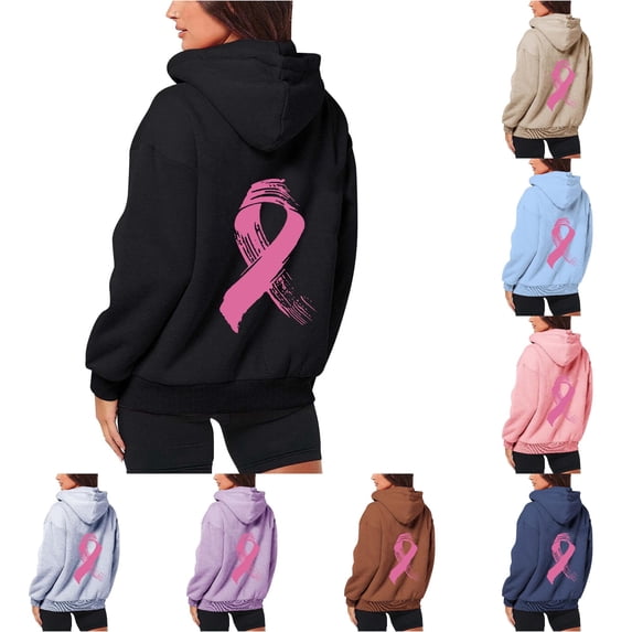 NinXxx Women's Cancer Prevention Zipper Long Sleeve Pocket Drawstring Hoodie Black XXXL