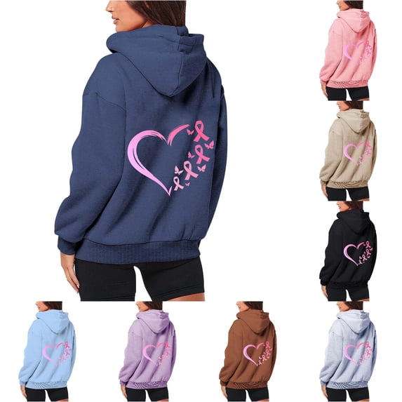 NinXxx Women's Cancer Prevention Zipper Long Sleeve Pocket Drawstring Hoodie Blue M