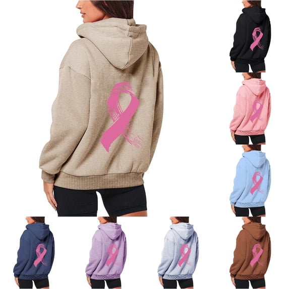NinXxx Women's Cancer Prevention Zipper Long Sleeve Pocket Drawstring Hoodie Khaki M