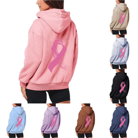 NinXxx Women's Cancer Prevention Zipper Long Sleeve Pocket Drawstring Hoodie Pink L