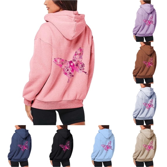 NinXxx Women's Cancer Prevention Zipper Long Sleeve Pocket Drawstring Hoodie Pink S