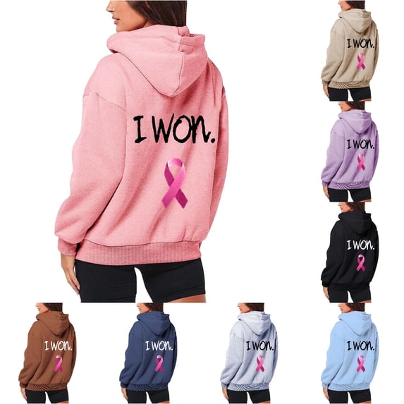 NinXxx Women's Cancer Prevention Zipper Long Sleeve Pocket Drawstring Hoodie Pink XL