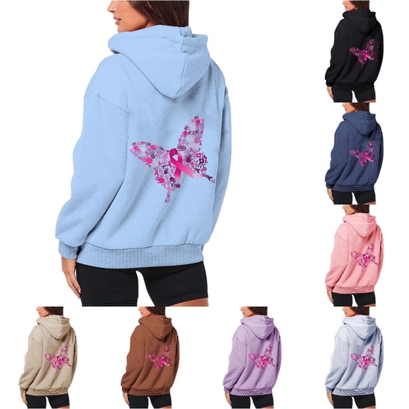 NinXxx Women's Cancer Prevention Zipper Long Sleeve Pocket Drawstring Hoodie Sky Blue XL