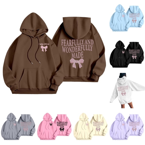 NinXxx Women's Casual Autumn Winter Bow Print Hooded Sweatshirt Brown XL