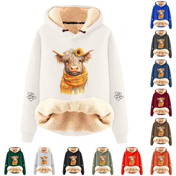 NinXxx Women's Casual Cow Print Hoodie Long Sleeve Pullover Sweatshirt Beige XXXL