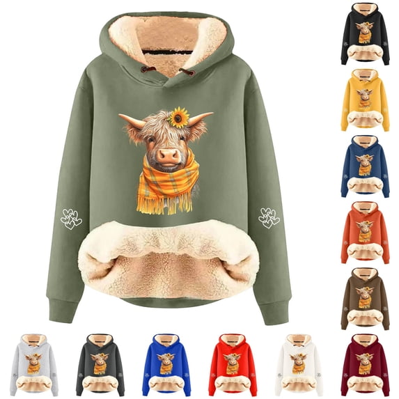 NinXxx Women's Casual Cow Print Hoodie Long Sleeve Pullover Sweatshirt Light Green L