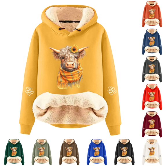 NinXxx Women's Casual Cow Print Hoodie Long Sleeve Pullover Sweatshirt Yellow M