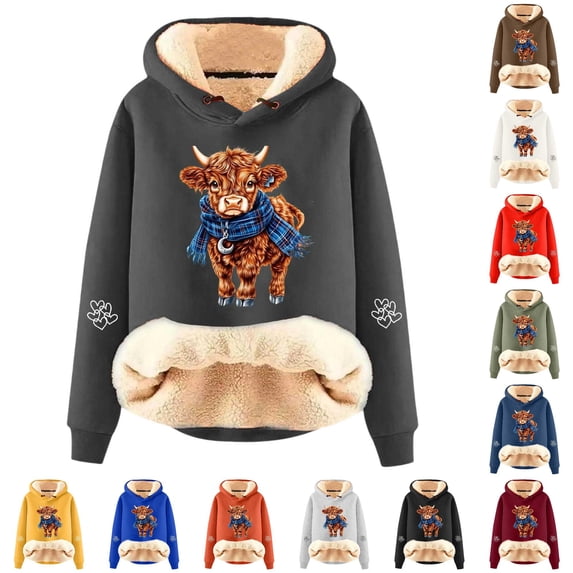 NinXxx Women's Casual Cow Print Lined Hoodie Long Sleeve Sweatshirt Dark Gray XXXL