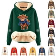 thumbnail image 1 of NinXxx Women's Casual Cow Print Lined Hoodie Long Sleeve Sweatshirt Dark Green XXXL, 1 of 4