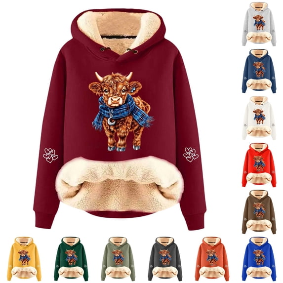 NinXxx Women's Casual Cow Print Lined Hoodie Long Sleeve Sweatshirt XXXXL