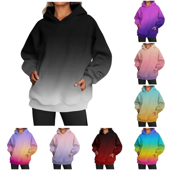 NinXxx Women's Casual Crew Neck Pocket Gradient Hoodie Sweatshirt Black M