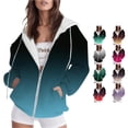 thumbnail image 1 of NinXxx Women's Casual Hoodie with Zipper Pocket Fade Hoodie Top Blue L, 1 of 5