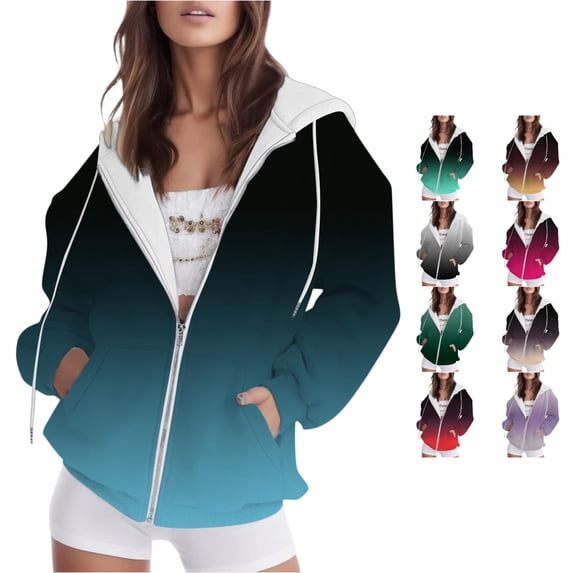NinXxx Women's Casual Hoodie with Zipper Pocket Fade Hoodie Top Blue L
