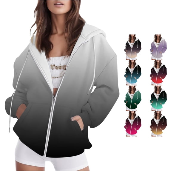 NinXxx Women's Casual Hoodie with Zipper Pocket Fade Hoodie Top Grey M