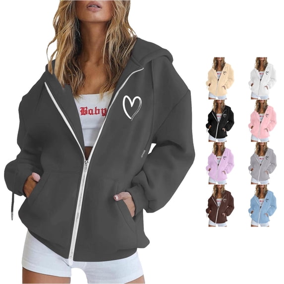 NinXxx Women's Casual Printed Zip Up Hooded Sweatshirt with Pockets Grey XXL