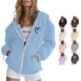 thumbnail image 1 of NinXxx Women's Casual Printed Zip Up Hooded Sweatshirt with Pockets Sky Blue L, 1 of 4