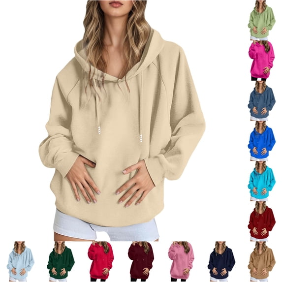 NinXxx Women's Casual Pullover Hoodie Solid Raglan Sleeve Warm Jacket Beige XL