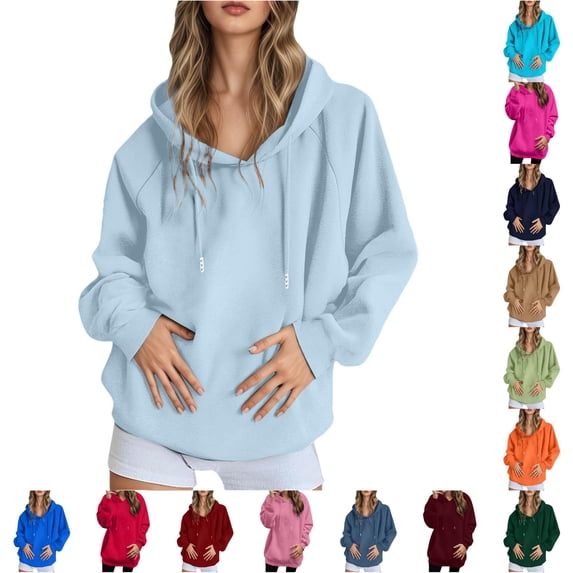 NinXxx Women's Casual Pullover Hoodie Solid Raglan Sleeve Warm Jacket Light Blue M