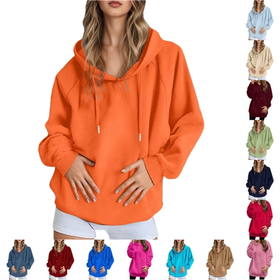 NinXxx Women's Casual Pullover Hoodie Solid Raglan Sleeve Warm Jacket Orange XL
