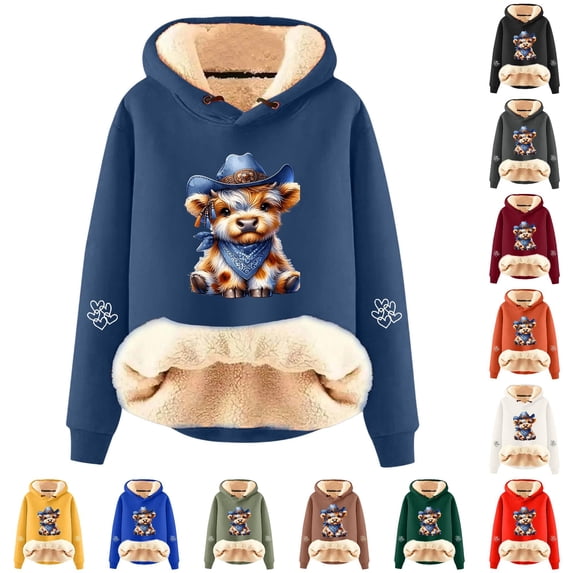 NinXxx Women's Cow Print Hoodie Soft Cozy Pullover Winter Sweatshirt Navy XXXL
