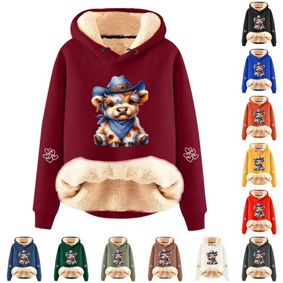 NinXxx Women's Cow Print Hoodie Soft Cozy Pullover Winter Sweatshirt XXXL