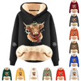 thumbnail image 1 of NinXxx Women's Cow Print Lined Soft Warm Pullover Hoodie Fashion Comfort Black XXL, 1 of 4