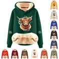 thumbnail image 1 of NinXxx Women's Cow Print Lined Soft Warm Pullover Hoodie Fashion Comfort Dark Green XL, 1 of 4